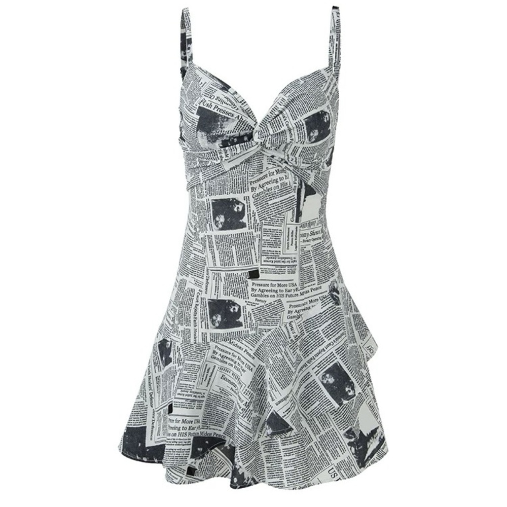 Newspaper Print Mini Dress